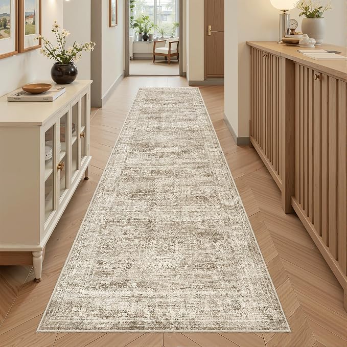 Soalmost Runner Rug 2x8 Washable Non-Slip Hallway Kitchen Runners Brown | Stain - Image 2