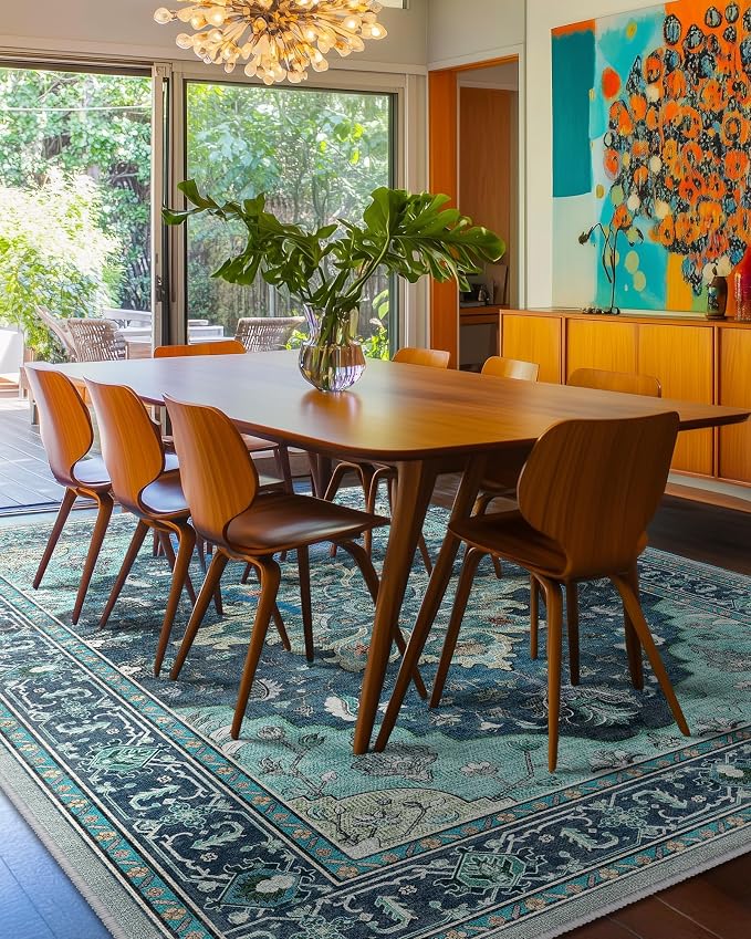 RELEANY Washable Area Rug, Teal | Non-Slip, Water Repellent, Pet Friendly - Image 3