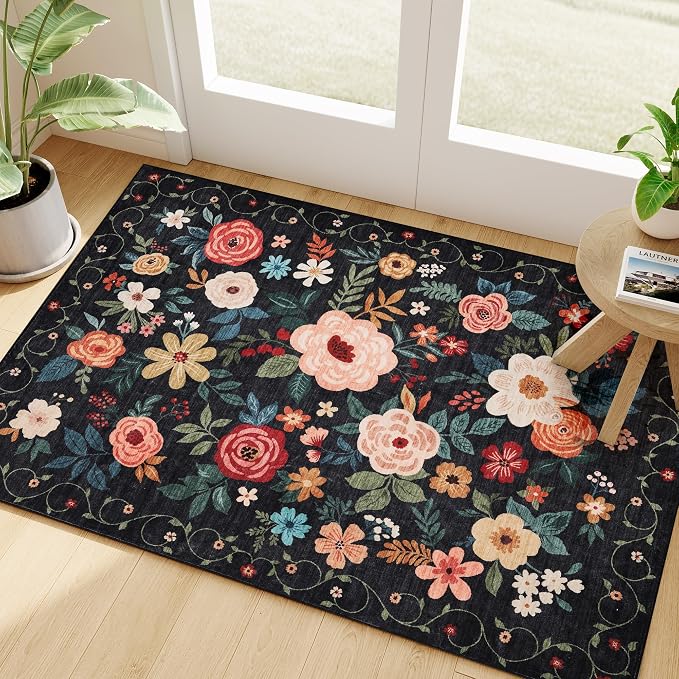 DUKINO 2x3 Door Mat Indoor Entrance, Floral Washable Rug Non Slip, Non-Shedding by DUKINO