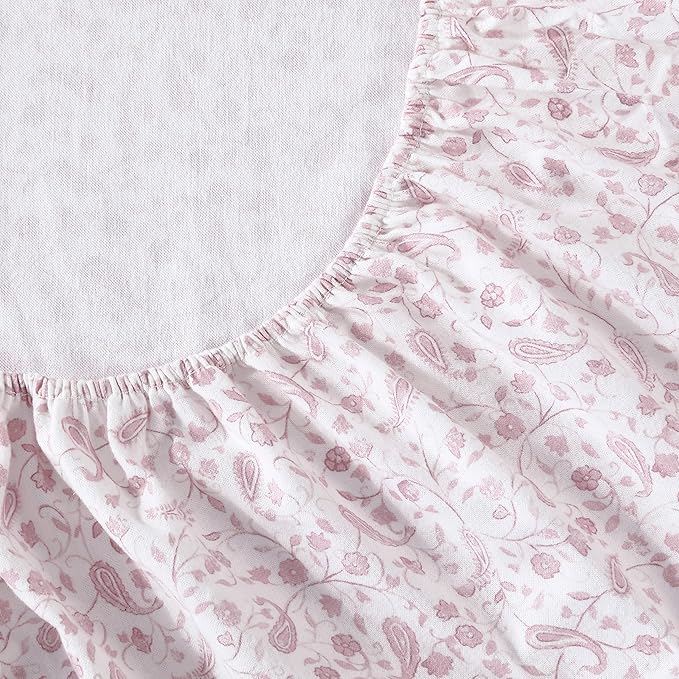 Laura Ashley - Flannel Sheets Queen Size, Anti-Pilling & Wrinkle Resistant Cotton, Touchably Soft for All-Season Comfort - Bed Sheets with Matching Pillowcases & Fitted Sheet (Paisley Prance Pink)