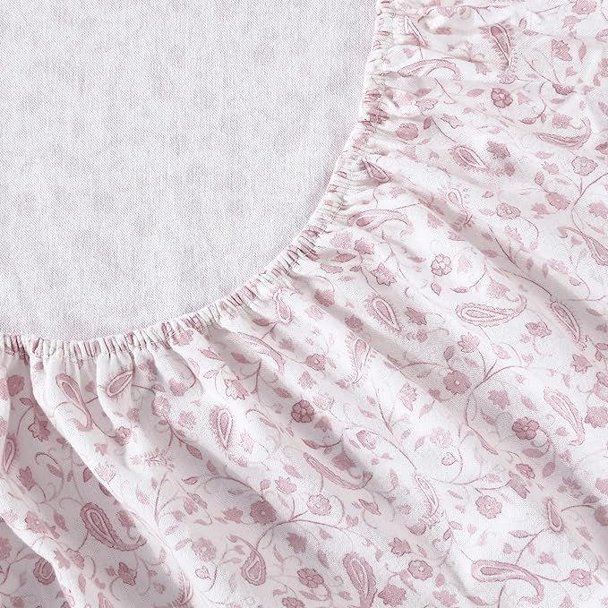 Laura Ashley - Flannel Sheets Full Size, Anti-Pilling & Wrinkle Resistant Cotton, Touchably Soft for All-Season Comfort - Bed Sheets with Matching Pillowcases & Fitted Sheet (Paisley Prance Pink)