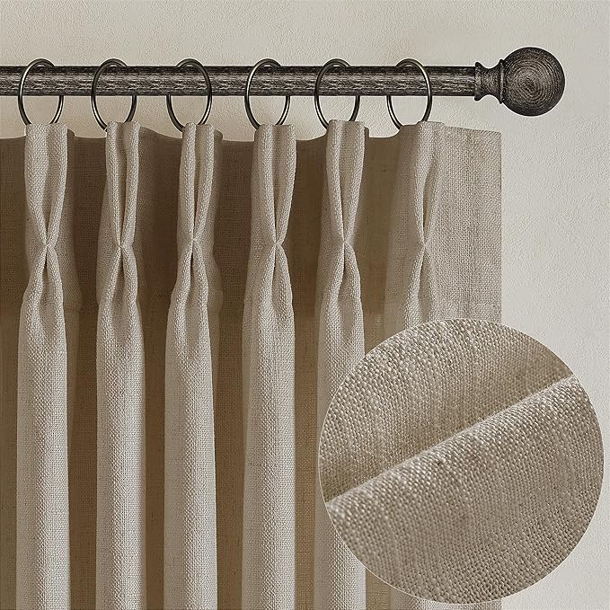 Textured Linen Pinch Pleated Curtains Tan Greige 84 Inches Long 2 Panels | by Twodrapes