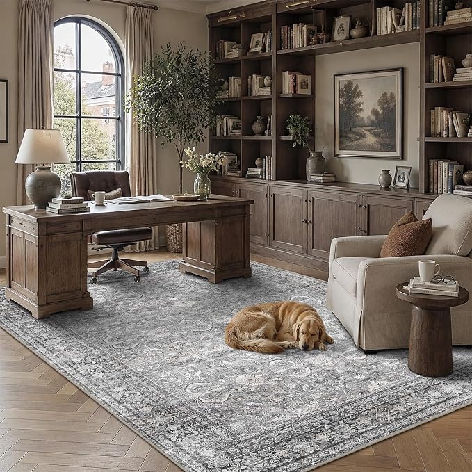 Schweek Grey 5x7 Area Rug for Living Room Washable Vintage Neutral Rugs | Non - Image 3