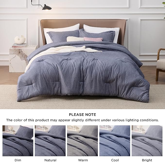 Bedsure Queen Comforter Set - Denim Grey Comforter Queen Size, Soft Bedding for All Seasons, Cationic Dyed Bedding Set, 3 Pieces, 1 Comforter (90"x90") and 2 Pillow Shams (20"x26"+2")
