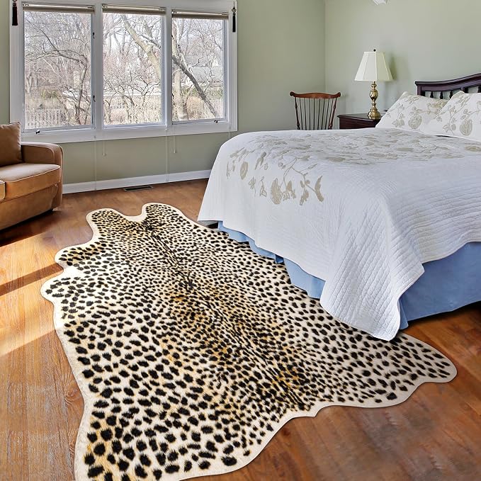 Cheetah Print Rug, Faux Fur Animal Print Leopard Rug Multicolor 6.2x8.2ft | - Image 6