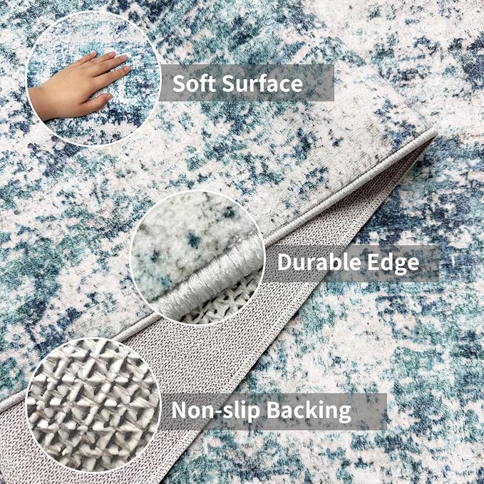 Machine Washable Runner Rugs 3x9 Modern Abstract Rug Ocean Mist | Stain & Spill - Image 3