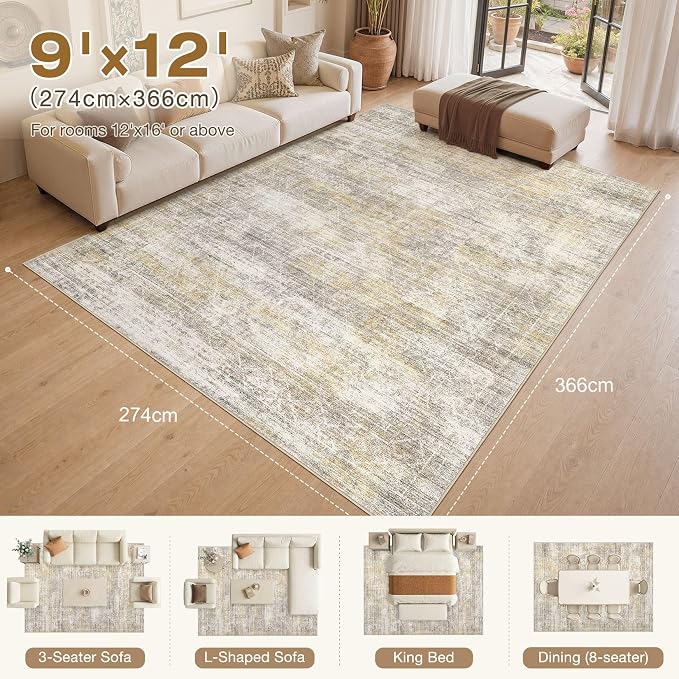 cotiled Boho 9x12 Area Rug for Living Room: Large Moroccan Washable Rug | Solve - Image 2