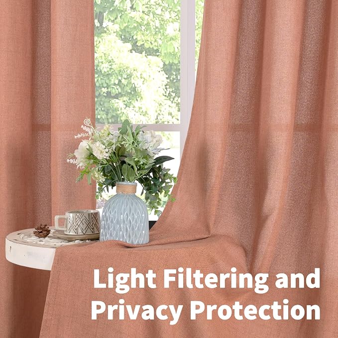 YoungsTex Terracotta Linen Curtains 45 Inch Length - Image 3