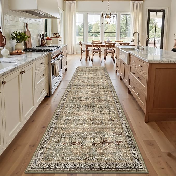 2x10 Hallway Runner Rug, Washable Vintage Retro Long Runner Rugs by Yarooge