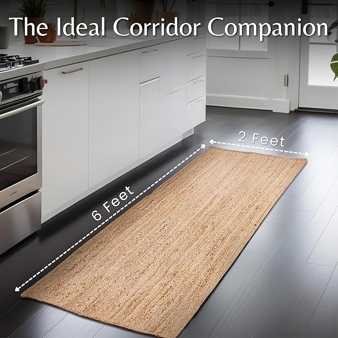 Hausattire Jute Braided Runner Rug, 2x6 ft | 100% natural jute, hand woven - Image 2