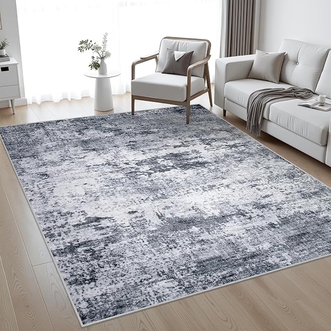 5x7 Area Rug Living Room: Modern Washable Indoor Soft Carpet Grey | by FXRHLP
