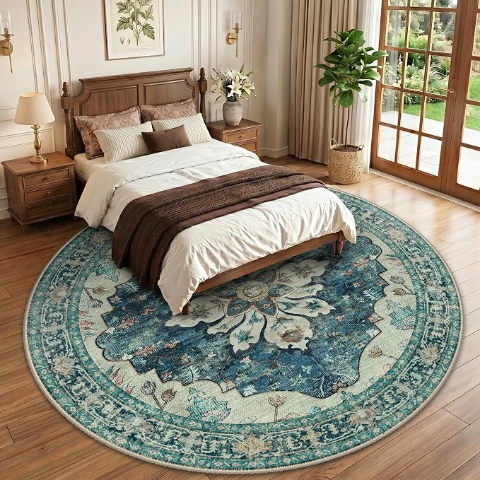 RELEANY Washable Area Rug, Round 10ft, Water Repellent, Pet Friendly, Vintage - Image 2