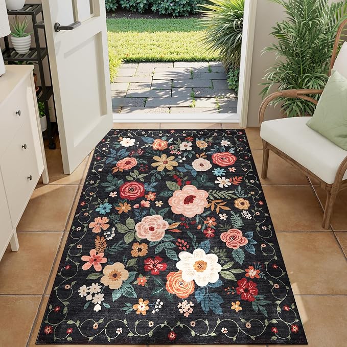 DUKINO 3x4 Area Rug, Floral Washable Rug - Image 4