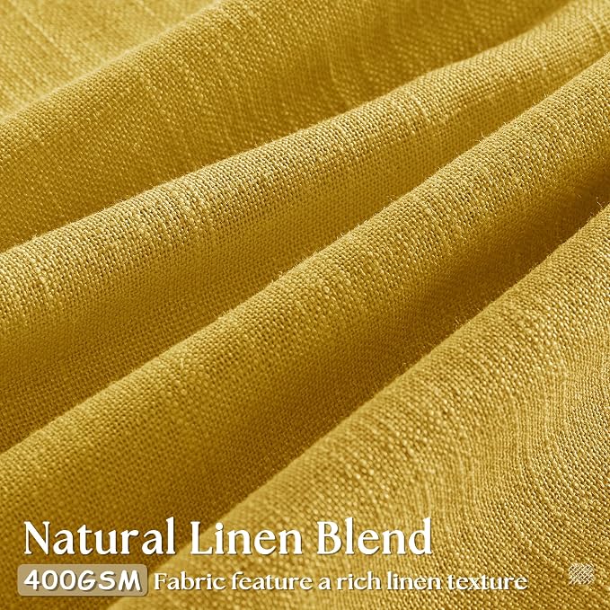 Mustard Yellow Pleated Semi Sheer Linen Curtains 102 Inches Long 2 Panel | - Image 3