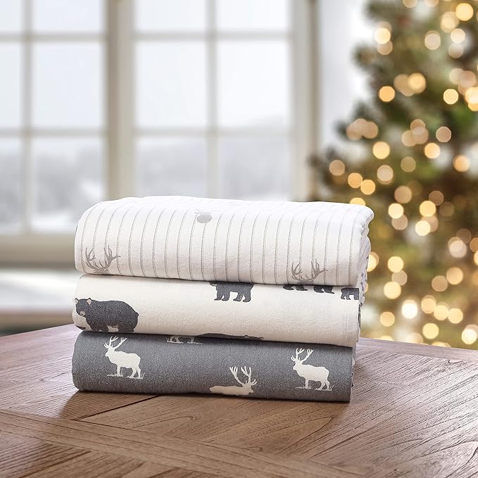 Eddie Bauer - Full Sheets, Cotton Flannel Bedding Set, Brushed For Extra Softness, Cozy Home Decor (Deer Lodge, Full)