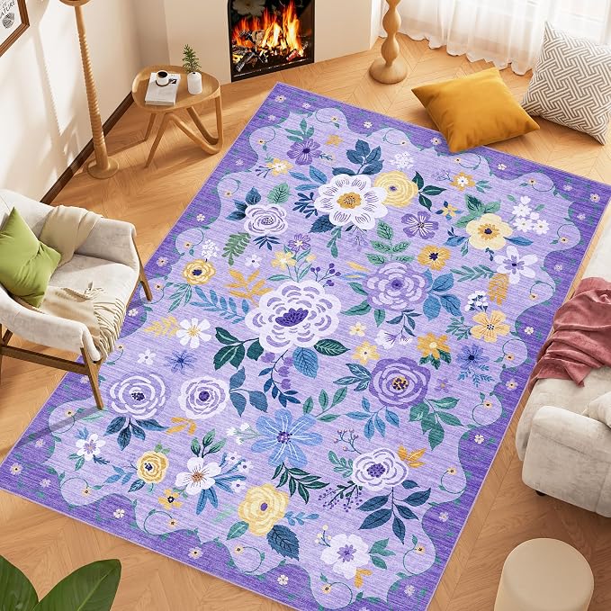 DUKINO 6x9 Area Rugs, Floral Washable Rug - Image 3