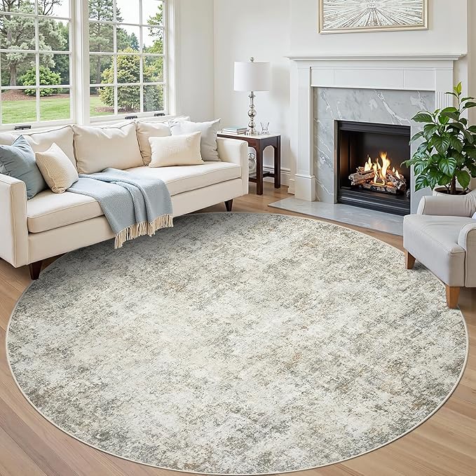 Aelenmu Round Rug 8ft Washable Rug by Aelenmu