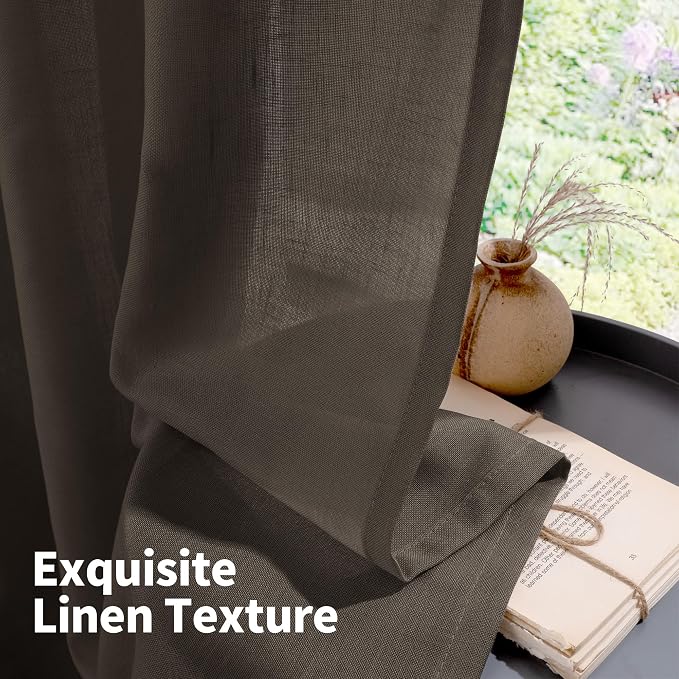 YoungsTex Brown Linen Semi Sheer Curtains 72 Inch Length - Image 9