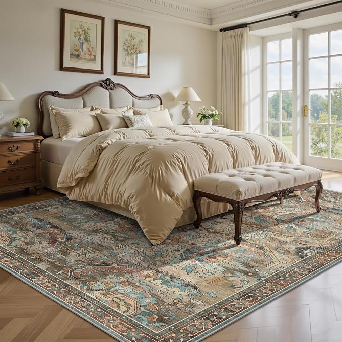 5x7 Area Rugs, Vintage Retro Soft Washable Rug, Non-Slip Low Pile Rugs - Image 4