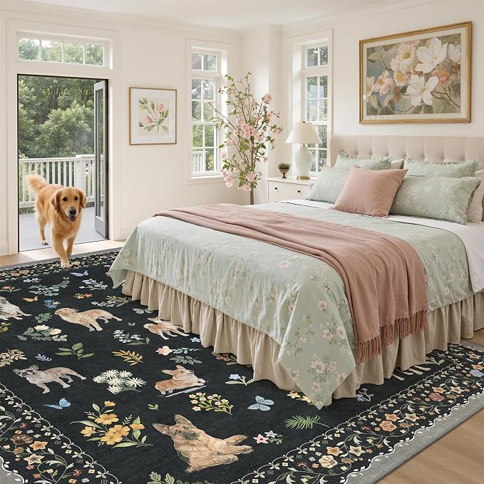 Soalmost Dog 8x10 Area Rugs for Living Room, Washable Animal Soft Rug Black | - Image 3