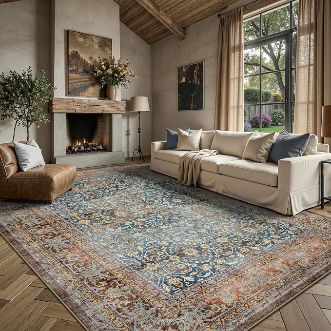 6x9 Area Rugs - Washable Vintage Retro Living Room Rug, Soft Ultra Thin Non by Yarooge