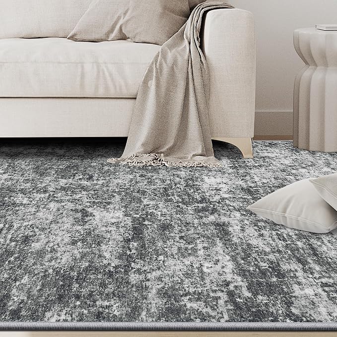 4x6 Area Rugs for Living Room Washable Bedroom Dining Room Black Grey | Modern - Image 9