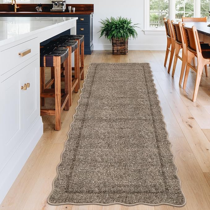 GarveeHome Scalloped Washable Runner Rug 2x6 Non Slip Kitchen Rug, Taupe | - Image 4