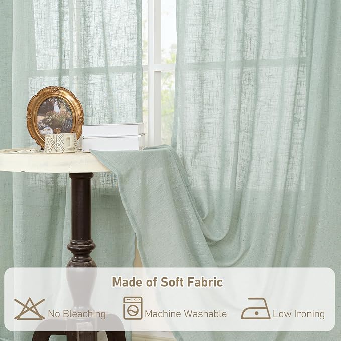 Short Window Linen Curtains 36 Inch Length 2 Panels, 34x36 Inch | Kitchen - Image 8