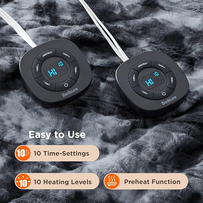 Bedsure Faux Fur Electric Blanket Queen Size, Dual Control Heated Blanket Queen - Image 4