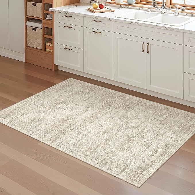 Soalmost 3x4 Rugs Non-Slip, Small Washable Kitchen Entryway Area Rug Beige | - Image 4