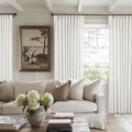 Pinch Pleated Linen 120 Inch Curtains 60 Inch Width Beige White | Light by Twodrapes