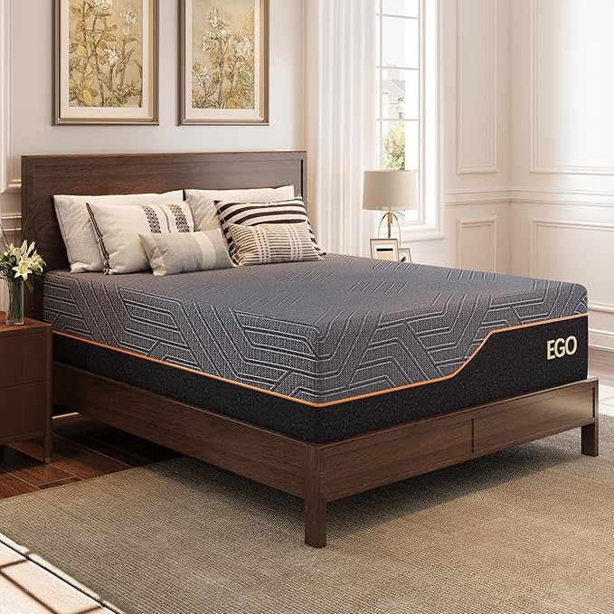 EGOHOME 14 Inch Twin XL Mattress, Copper Gel Memory Foam Mattress for Pain Relief, Therapeutic Mattress in a Box, CertiPUR-US Certified, Fiberglass Free Medium Mattress, Black