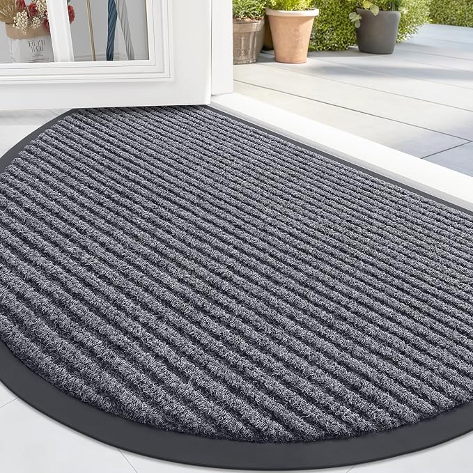 OLANLY Half Circle Front Door Mat 35x23, Waterproof Heavy-Duty Doormat | Grey by OLANLY