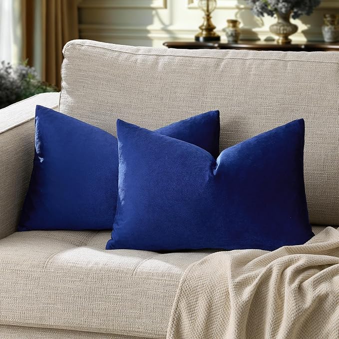 GIGIZAZA Royal Blue Velvet Throw Pillow Covers 12x20 Pack of 2 | Decorative - Image 6