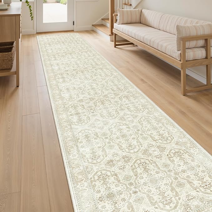 Soalmost Runner Rug 2x12 Washable Hallway Kitchen Runners Beige/Brown | - Image 2