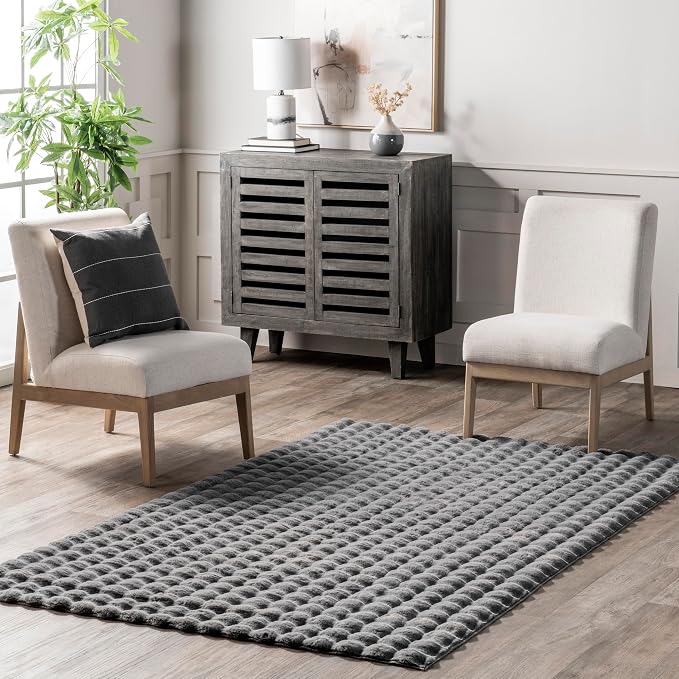 nuLOOM Jeni Dark Grey Checkered Washable Area Rug by nuLOOM