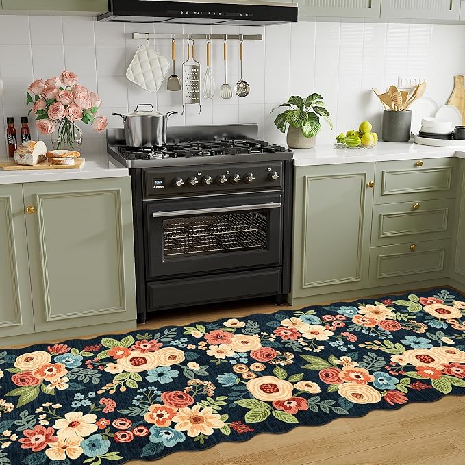 DUKINO 2.6x10 Runner Rug for Hallway, Washable Rug Non Slip, Low Pile, Floral - Image 3