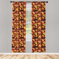 Ambesonne Fall Window Curtain Panels 4 Pack, Happy Autumnal Colors with Birds in Nests Cartoon Illustration Print, Lightweight Set with Rod Pocket, 4 Panels of 28" x 95", Cinnamon Amber and Orange