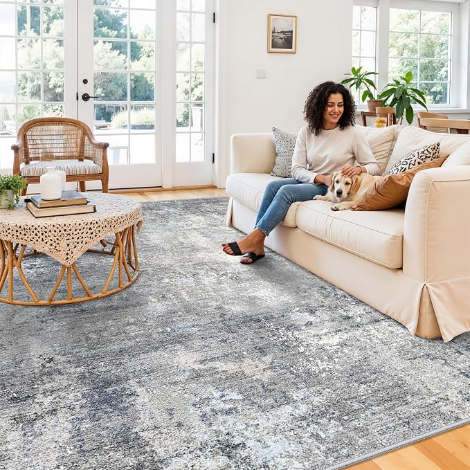 8x10 Washable Living Room Rug – Modern Neutral Abstract Large Area Rug - Image 3