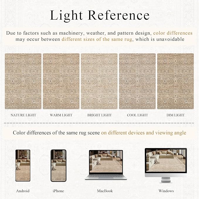 Schweek 6x9 Area Rug Khaki Washable Vintage Distressed Living Room Rugs | Non - Image 6