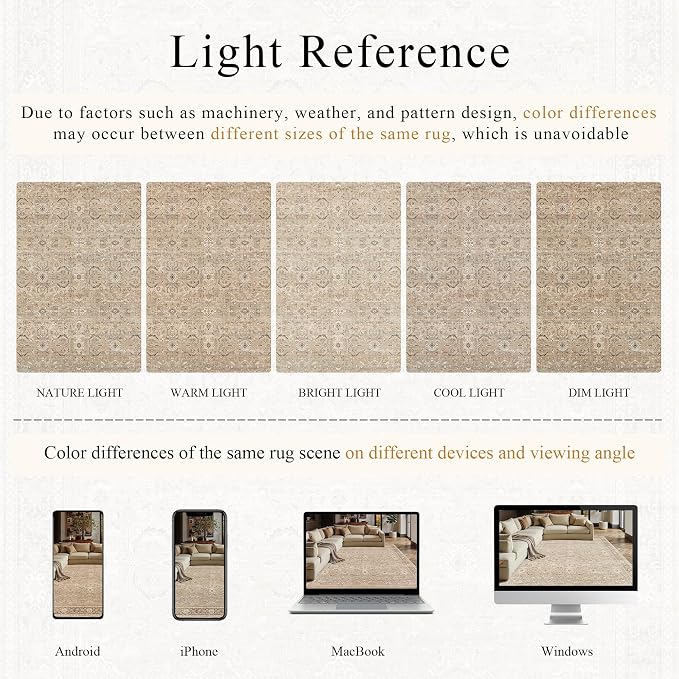 Schweek 9x12 Area Rug Khaki Vintage Distressed Washable Rugs - Image 6