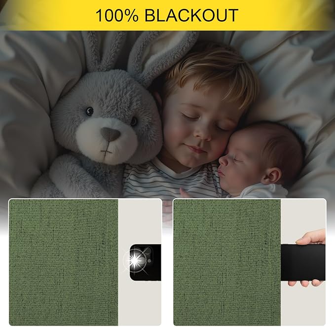 Olive Green Blackout Curtains 84 Inches Long 2 Panels Linen Boho Black Out Dark - Image 4