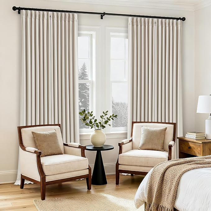 Natural Extra Wide Pleated Linen Blackout Curtains 84 Inches Long 70W x 84L | - Image 9