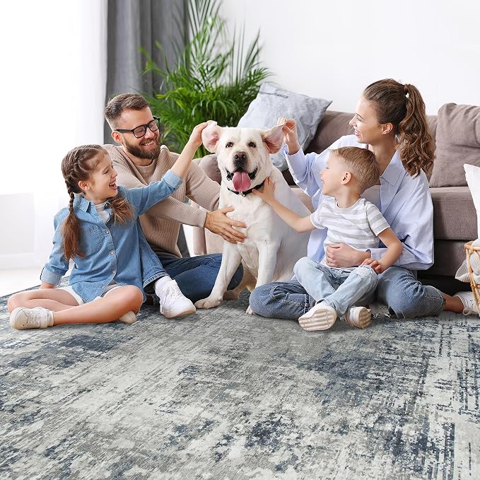 Aelenmu Runner Rugs for Hallways Kitchen Non Slip Washable 2.6x8 Blue Grey | - Image 7