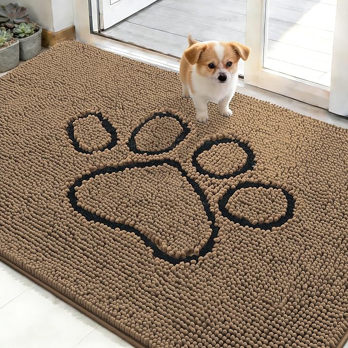 OLANLY Dog Door Mat for Muddy Paws 48x30, Paw Print Design Chenille Mud Mat | by OLANLY