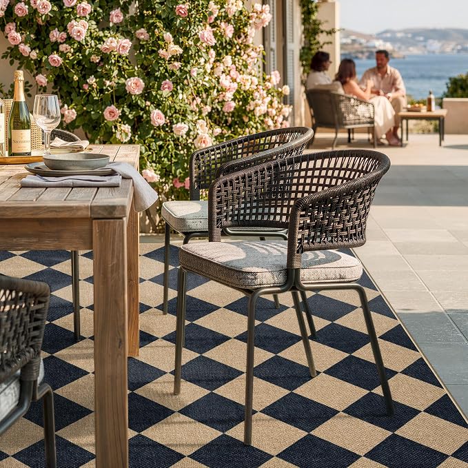 Lahome Checkered Easy Jute Outdoor Patio Rug, 8x10 Living Room Rug Washable | - Image 3