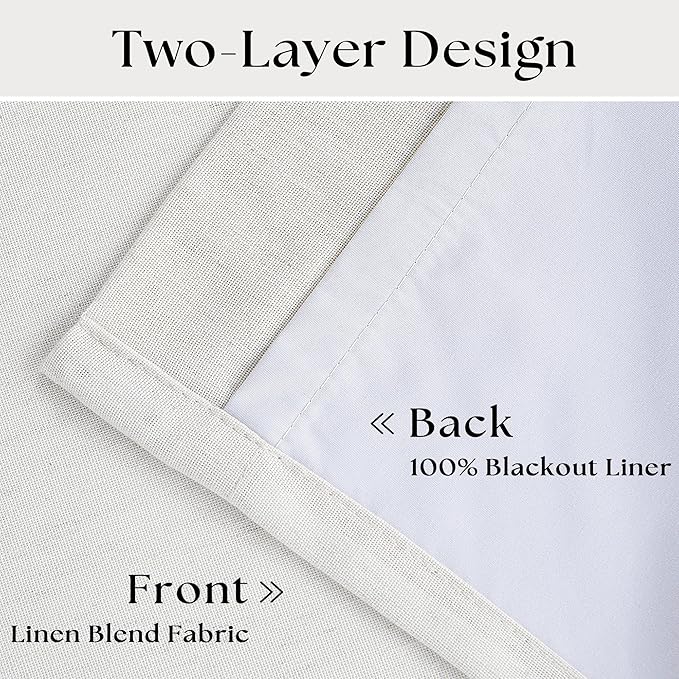 Beige White Pinch Pleated 100% Blackout Linen Curtains W60xL120 1 Panel | Black - Image 3