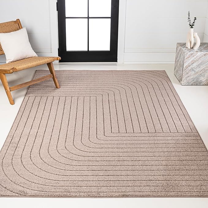 Eyely NCS101C-5 Odense High-Low Minimalist Angle Geometric Light Taupe 5 ft. x 8 ft. Indoor/Outdoor Area Rug, for Home, Backyard, Patio, Porch, Bedroom, Kitchen, Living Room