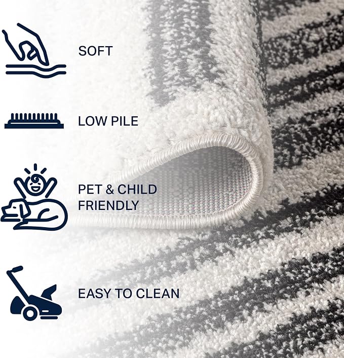JONATHAN Y Khalil Modern Berber Stripe Cream/Black 8x8 Square Indoor Area Rug - Image 3