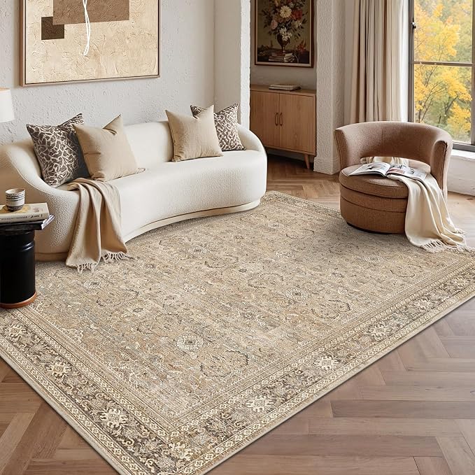 Schweek 6x9 Area Rug Khaki Washable Vintage Distressed Living Room Rugs | Non by Schweek